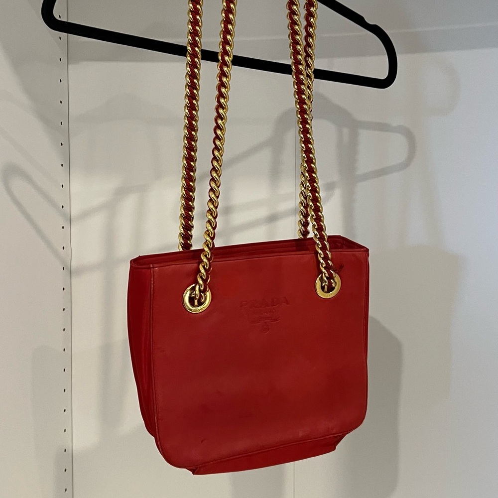 Prada Vintage Red Leather Shoulder Bag